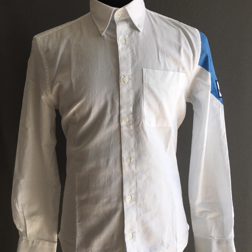MONCLER WHITE ARM PATTERN MEN BUTTON DOWN SHIRT